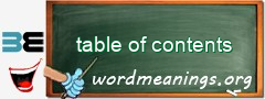 WordMeaning blackboard for table of contents